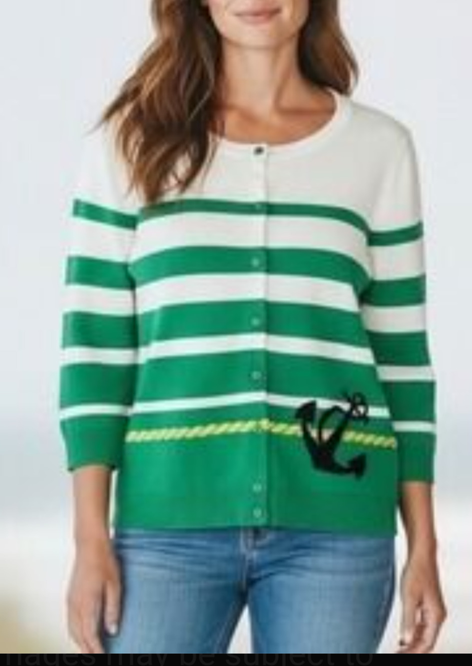 Talbots green striped anchor nautical button up cardigan size Sm Coastal Preppy